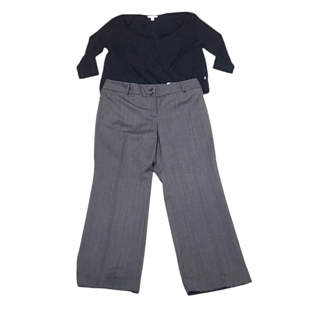 LOFT Marisa Pinstripe Trousers Flare Leg High Waist Rise Dress Pants Cuff Hem